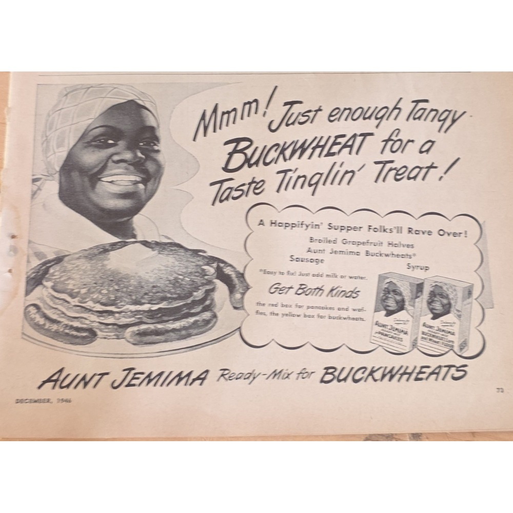 Vintage 1946 Aunt Jemima Buckwheat Pancake Mix Print Ad Magazine Clipping Retro